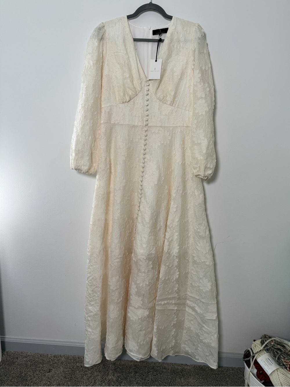 NWT Abbey Glass Ivory Floral Jacquard Maxi Dress | Romantic Bridal Shower Dress